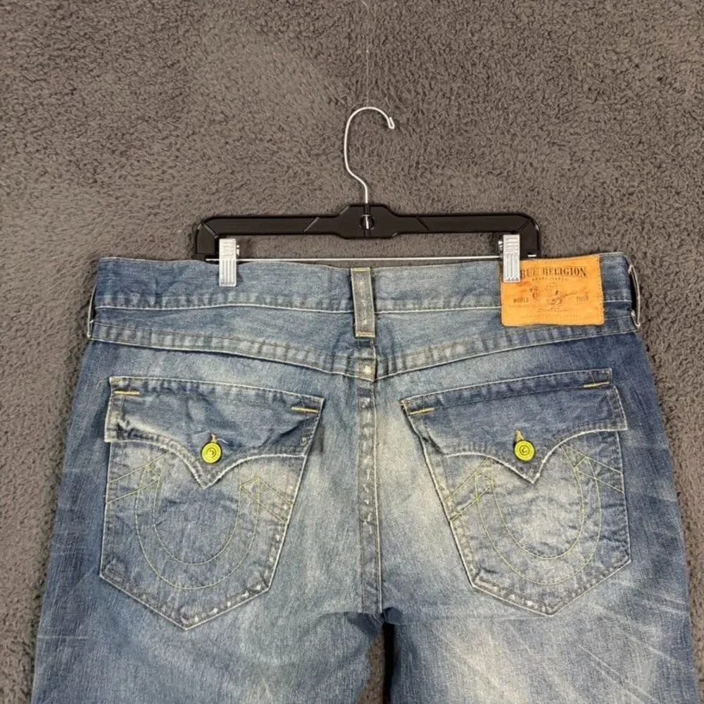True Religion Jeans Mens 40x34 Blue Billy Super T Bootcut Made in USA DIstressed